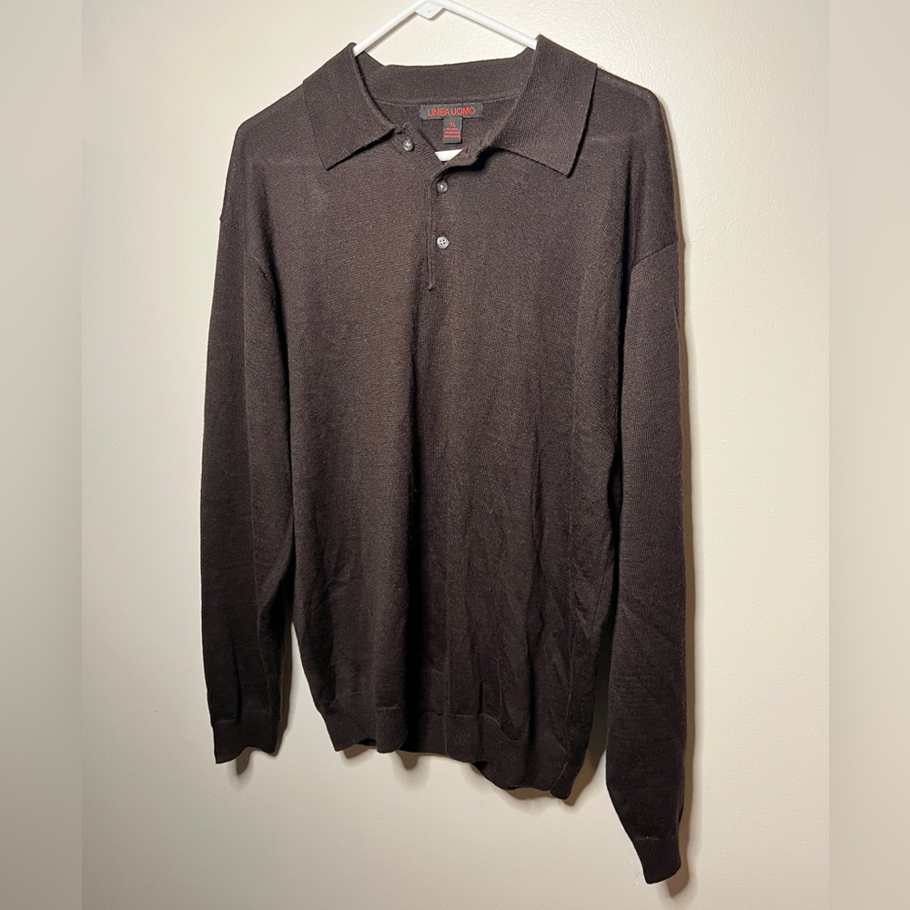 Linea UOMO Mens Sweater Size XL Brown Wool Blend Long Sleeve Button